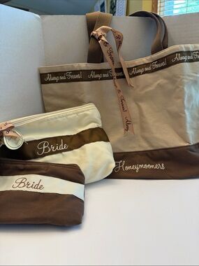 Always & Forever 3 Bags Honeymooners Canvas Tote and Bride Pouch Set